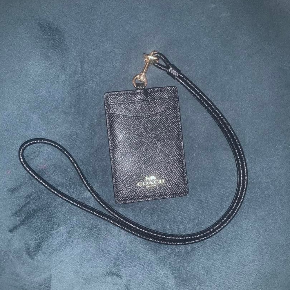 Coach black ID lanyard